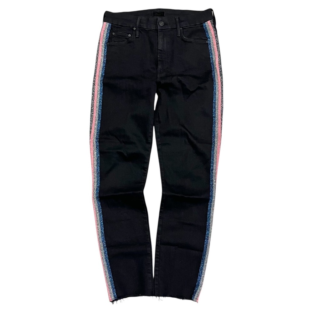 MOTHER Hi Waisted Looker Ankle Fray Jeans Guilty Gilded Racer. Black. 27 VEUC